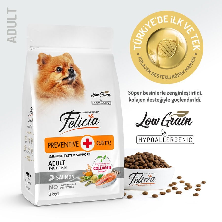 Felicia 3 Kg Kolajenli Somonlu Az Tahıllı Small/Mini Yetişkin Köpek Maması