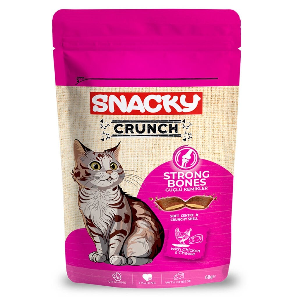 Snacky Crunch Strong Bones Güçlü Kemikler için Tavuklu ve Peynirli Kedi Ödül Maması 60gr