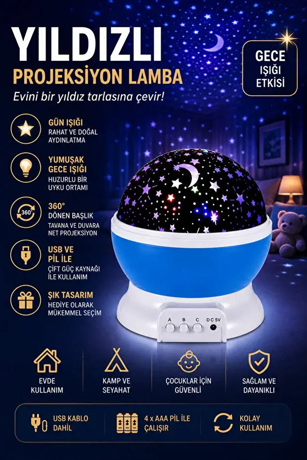 Colorful Starry Sky Projection Night Light - Blue