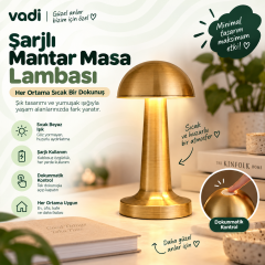 Metal Dokunmatik Şarjlı Mantar Masa Lambası 3 Işık Modlu